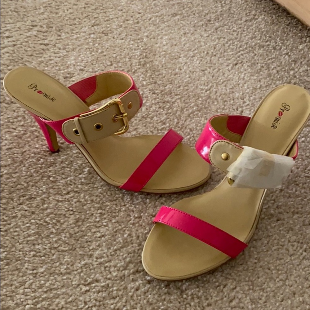 Fuchsia and Tan Sandals